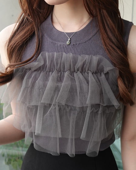 INGNI(イング) マルチWayノースリフリルニット チャコールグレー