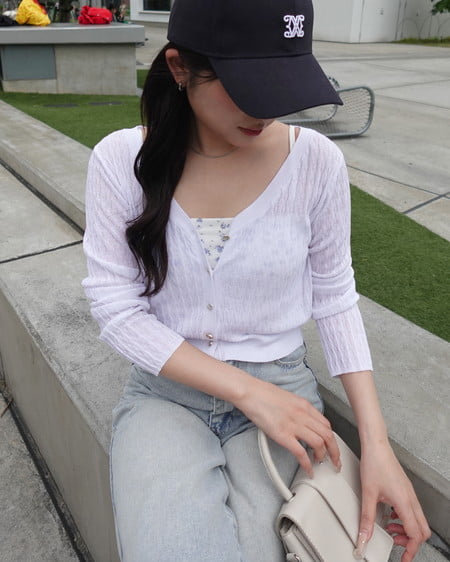 INGNI（イング） シアーリブニットカーディガン ｵﾌﾎﾜｲﾄ