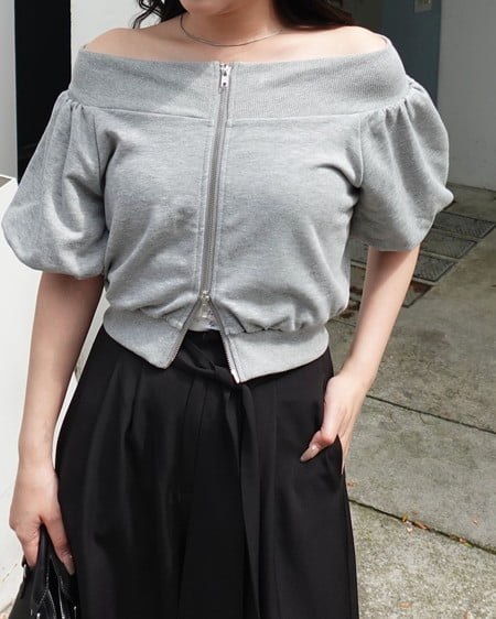 INGNI（イング） ダブルジップオフショルスウェット ｸﾞﾚｰ