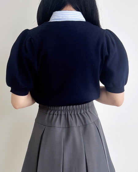 INGNI（イング） ボウタイドッキング半袖ニット ｺﾝ/ﾌﾞﾙｰｽﾄﾗｲﾌﾟ