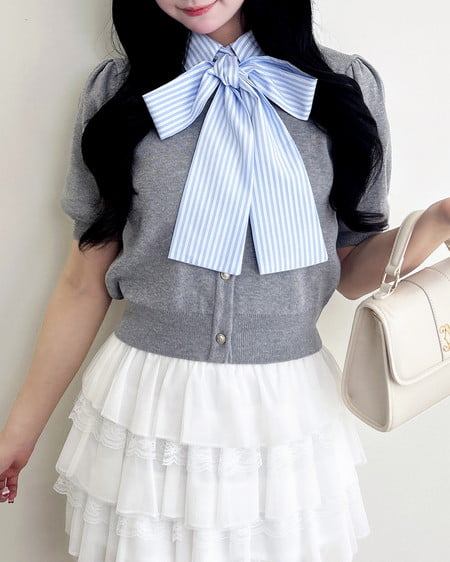 ボウタイドッキング半袖ニット