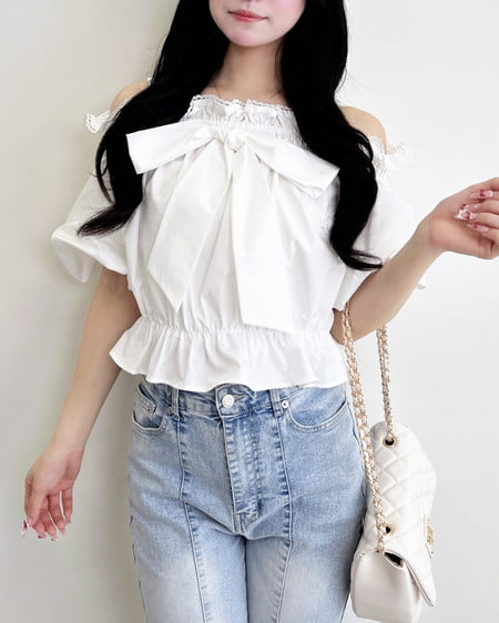 INGNI（イング） リボンオフショルバルーンスリーブブラウス ｵﾌﾎﾜｲﾄ