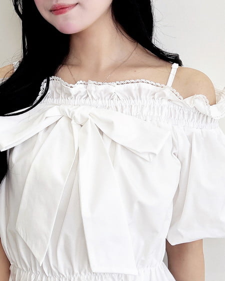 INGNI（イング） リボンオフショルバルーンスリーブブラウス ｵﾌﾎﾜｲﾄ