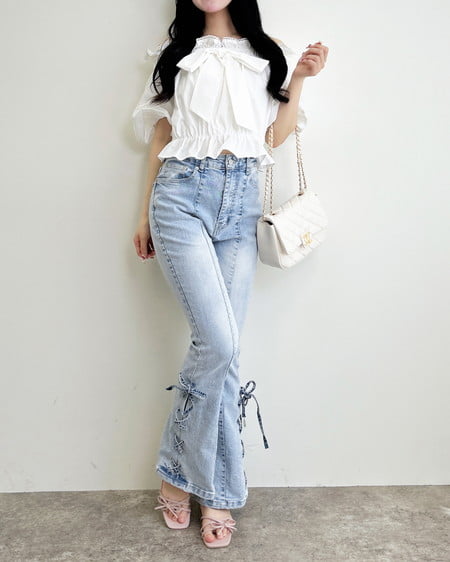 INGNI（イング） リボンオフショルバルーンスリーブブラウス ｵﾌﾎﾜｲﾄ