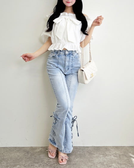 INGNI（イング） リボンオフショルバルーンスリーブブラウス ｵﾌﾎﾜｲﾄ