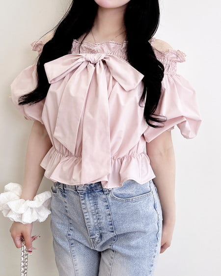 INGNI（イング） リボンオフショルバルーンスリーブブラウス ﾋﾟﾝｸ