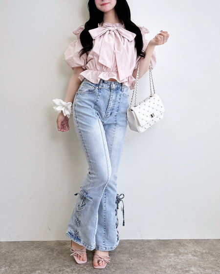 INGNI（イング） リボンオフショルバルーンスリーブブラウス ﾋﾟﾝｸ