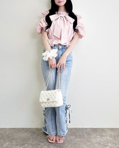 INGNI（イング） リボンオフショルバルーンスリーブブラウス ﾋﾟﾝｸ