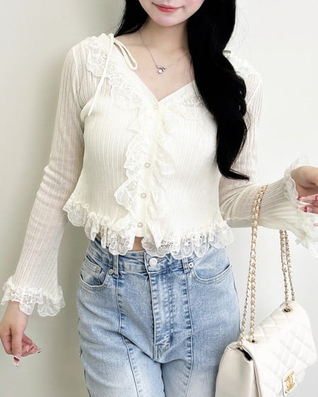 INGNI（イング） フリルレースドッキングシアーリブカーディガン ｱｲﾎﾞﾘｰ