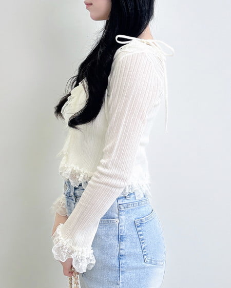 INGNI（イング） フリルレースドッキングシアーリブカーディガン ｱｲﾎﾞﾘｰ