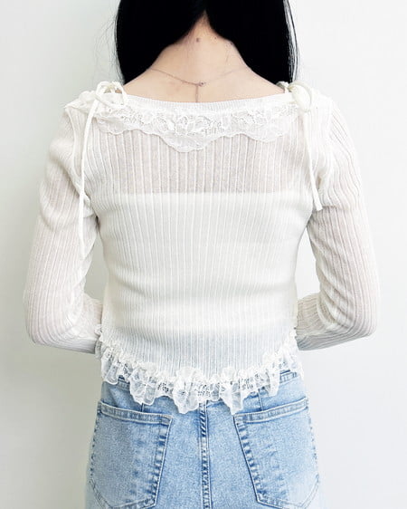 INGNI（イング） フリルレースドッキングシアーリブカーディガン ｱｲﾎﾞﾘｰ