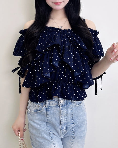 クロスフリルオフショル半袖ブラウス