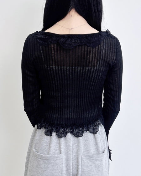 INGNI（イング） フリルレースドッキングシアーリブカーディガン ｸﾛ