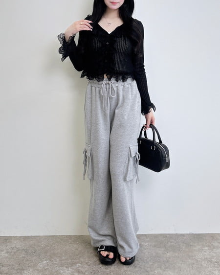 INGNI（イング） フリルレースドッキングシアーリブカーディガン ｸﾛ