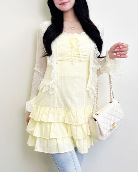 INGNI（イング） 綿レースフリルミニキャミワンピース ｲｴﾛｰ