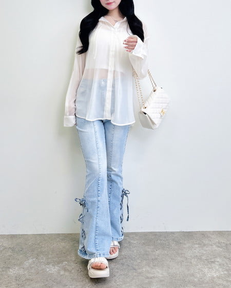 INGNI（イング） 2Way肩リボンオフショルシアーシャツ ｱｲﾎﾞﾘｰ