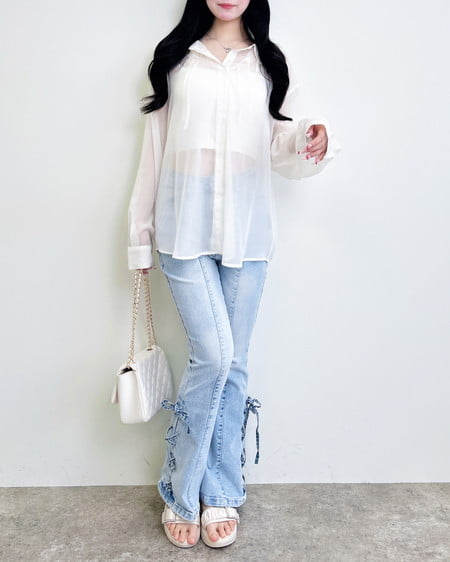 INGNI（イング） 2Way肩リボンオフショルシアーシャツ ｱｲﾎﾞﾘｰ