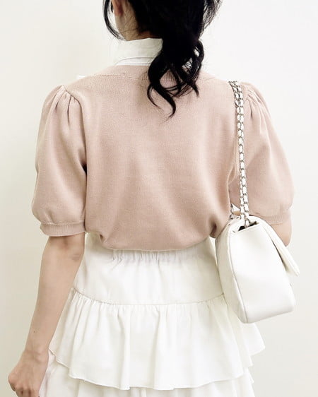 INGNI（イング） ボウタイドッキング半袖ニット ﾋﾟﾝｸ/ｵﾌﾎﾜｲﾄ