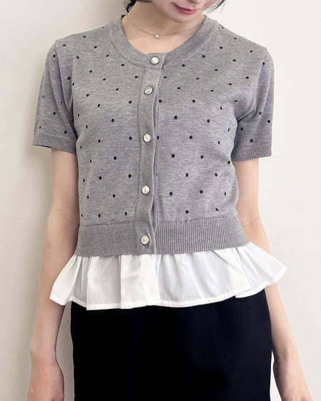 アソート柄裾フリル半袖ニットカーディガン