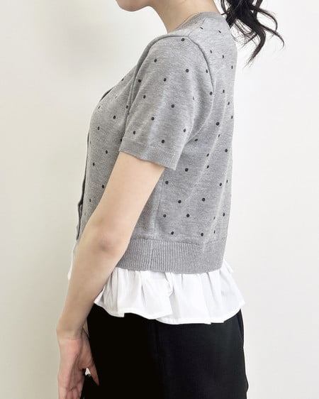 INGNI（イング） アソート柄裾フリル半袖ニットカーディガン ｸﾞﾚｰｸﾛ/ﾄﾞｯﾄ