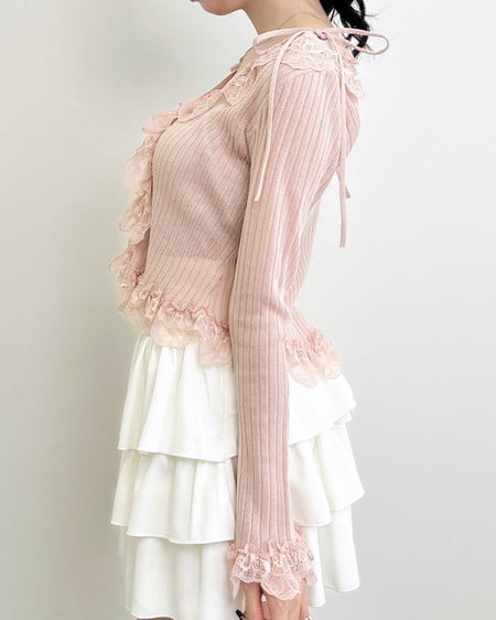 INGNI（イング） フリルレースドッキングシアーリブカーディガン ﾋﾟﾝｸ