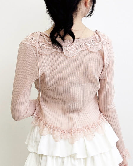 INGNI（イング） フリルレースドッキングシアーリブカーディガン ﾋﾟﾝｸ