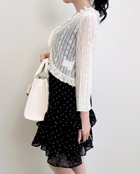 INGNI（イング） アソート柄フリルミニキャミワンピース ｸﾛ/ﾄﾞｯﾄ