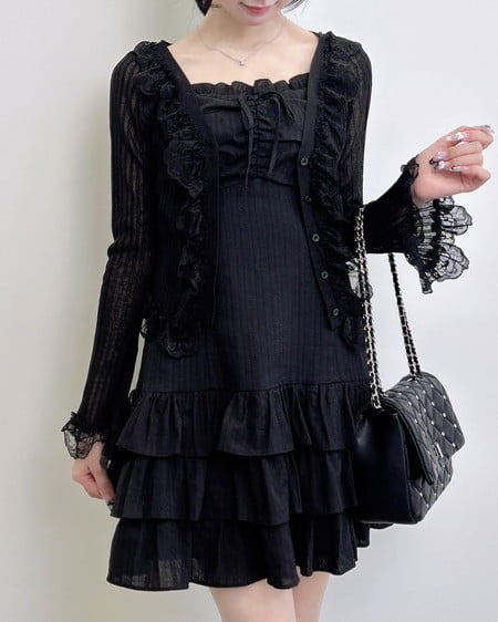 INGNI（イング） 綿レースフリルミニキャミワンピース ｸﾛ