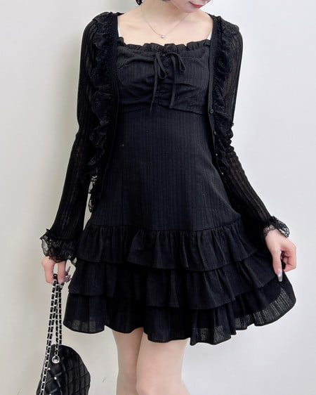 綿レースフリルミニキャミワンピース