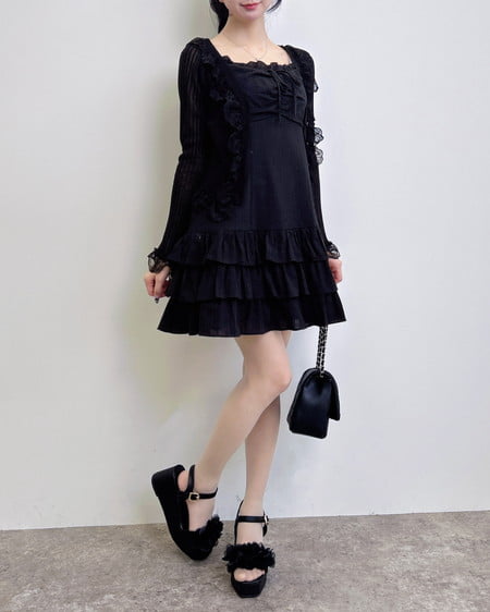 INGNI（イング） 綿レースフリルミニキャミワンピース ｸﾛ