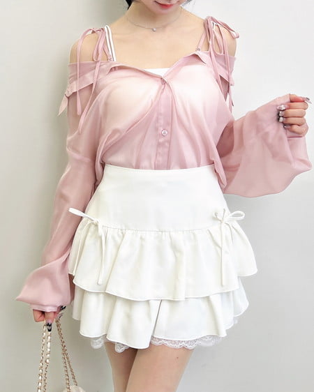 INGNI（イング） 2Way肩リボンオフショルシアーシャツ ﾋﾟﾝｸ