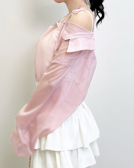 INGNI（イング） 2Way肩リボンオフショルシアーシャツ ﾋﾟﾝｸ