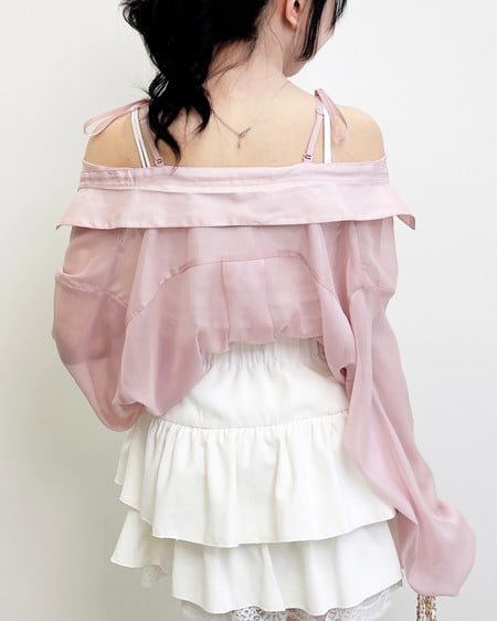 INGNI（イング） 2Way肩リボンオフショルシアーシャツ ﾋﾟﾝｸ