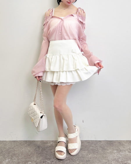 INGNI（イング） 2Way肩リボンオフショルシアーシャツ ﾋﾟﾝｸ