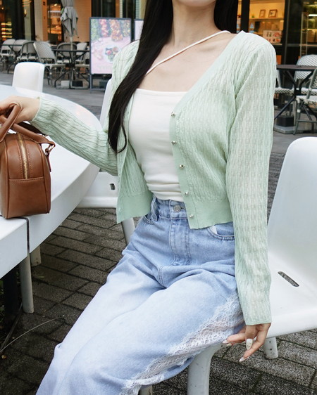 【INGNI SOELA】シアーリブニットカーディガン