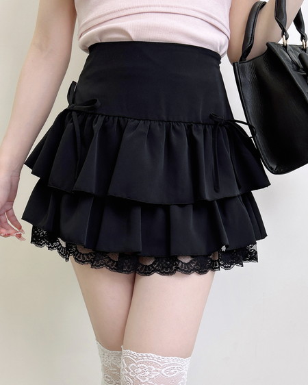 裾レースレイヤーフリルミニスカパン