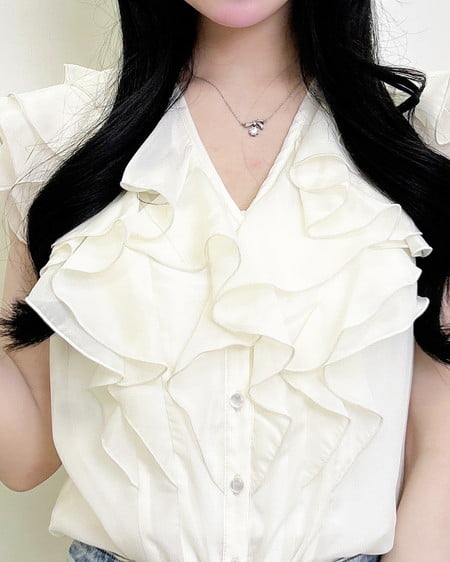 INGNI（イング） フリルシアーノースリーブブラウス ｵﾌﾎﾜｲﾄ