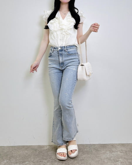 INGNI（イング） フリルシアーノースリーブブラウス ｵﾌﾎﾜｲﾄ