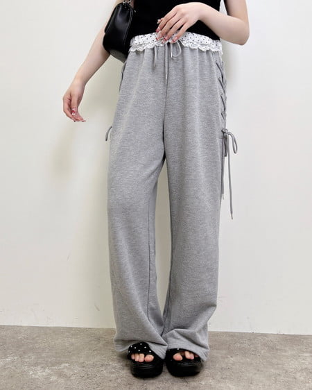 INGNI（イング） サイドレースアップスウェットパンツ ｸﾞﾚｰ