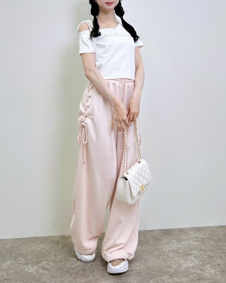 INGNI（イング） サイドレースアップスウェットパンツ ﾗｲﾄﾋﾟﾝｸ