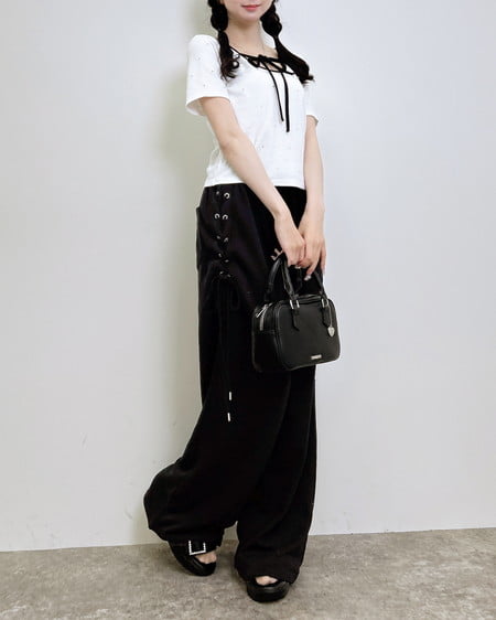 INGNI（イング） サイドレースアップスウェットパンツ ｸﾛ