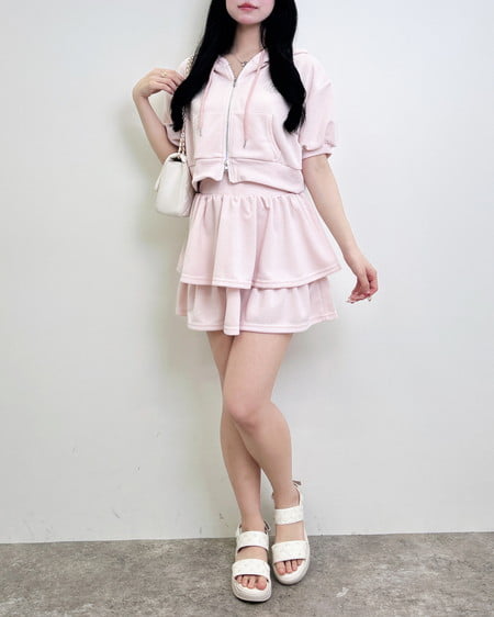 INGNI（イング） ラメポンチジップパーカー＋スカート／セットアップ ﾋﾟﾝｸ