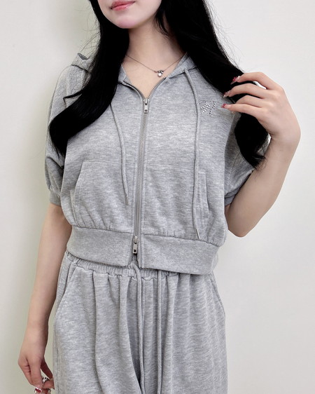 INGNI（イング） ラインストーンロゴミニスウェットジップパーカー ｸﾞﾚｰ