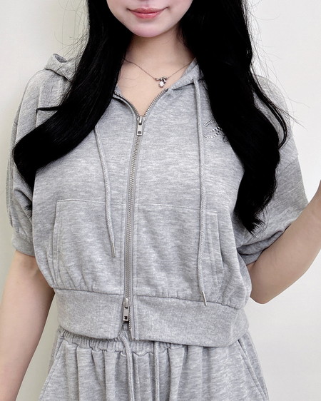 INGNI（イング） ラインストーンロゴミニスウェットジップパーカー ｸﾞﾚｰ