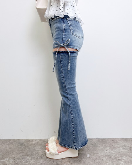 INGNI（イング） サイドリボンフレアデニムパンツ ﾃﾞﾆﾑ/ﾌﾞﾙｰ