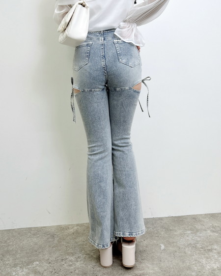 INGNI（イング） サイドリボンフレアデニムパンツ ﾃﾞﾆﾑ/ﾗｲﾄﾌﾞﾙｰ