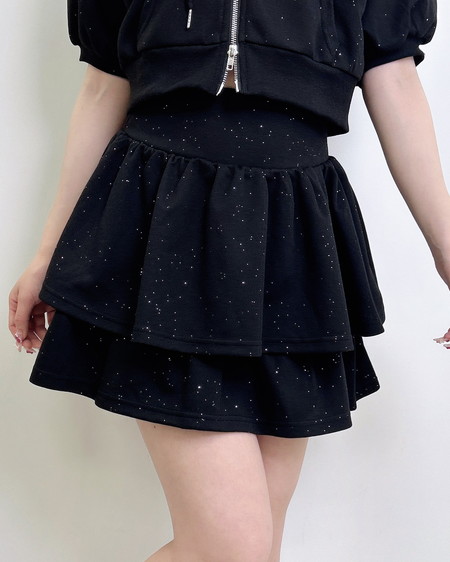 INGNI（イング） ラメポンチジップパーカー＋スカート／セットアップ ｸﾛ