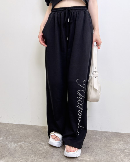 INGNI（イング） ラインストーンロゴスウェットパンツ ｸﾛ