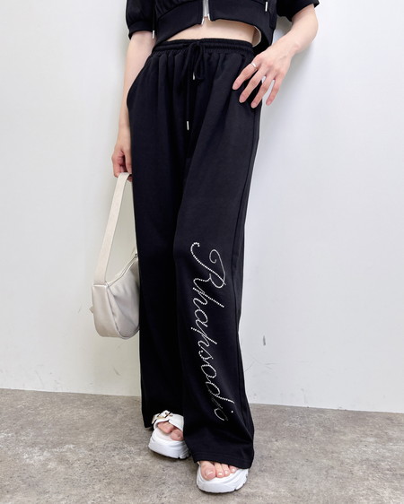 INGNI（イング） ラインストーンロゴスウェットパンツ ｸﾛ