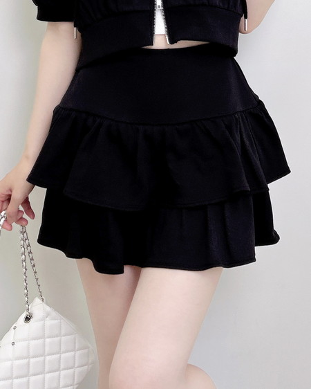 INGNI（イング） ラインストーンロゴフリルスカート ｸﾛ